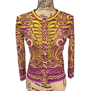 Jean Paul Gaultier Soleil Mesh Long Sleeve Cardigan Button Front Cropped Large